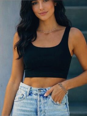 By Together Black Stretchy Crop Top